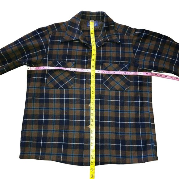VTG PENDLETON ORIGINAL BOARD SHIRT SZ L LOOP COLLAR WOOL USA BROWN SURF PLAID - Picture 7 of 8